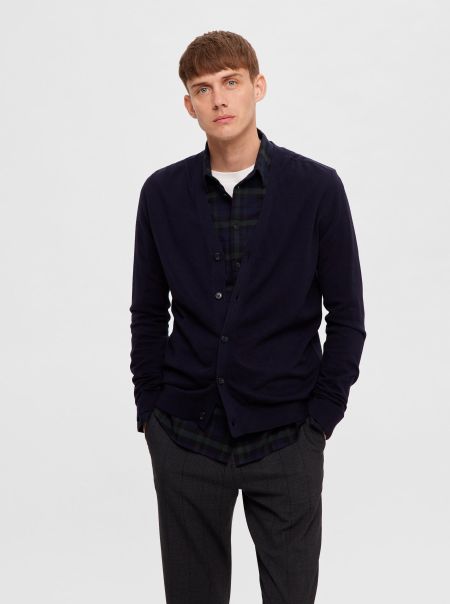 Manches Longues Cardigan En Maille Tricots Homme Selected Navy Blazer