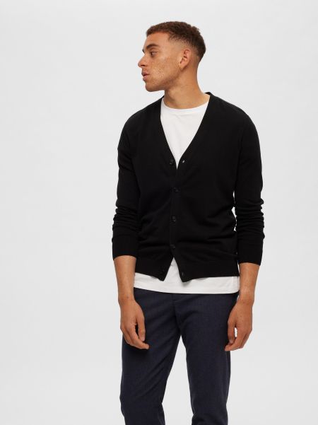 Tricots Manches Longues Cardigan En Maille Black Selected Homme