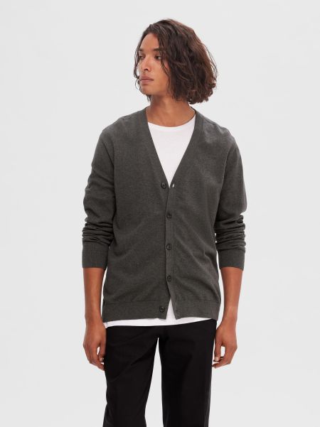 Homme Tricots Selected Antracit Manches Longues Cardigan En Maille