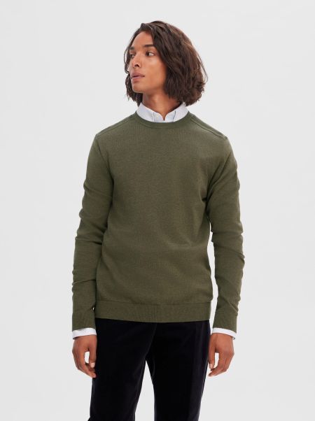 Tricots Selected Ivy Green Manches Longues Pull En Maille Homme