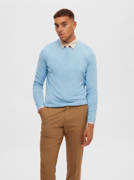 Selected Tricots Homme Manches Longues Pullover Cashmere Blue