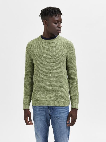 Col Ras-Du-Cou Pull En Maille Vineyard Green Homme Selected Tricots