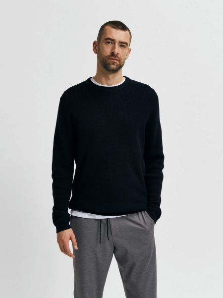 Selected Black Homme Waffle Knit Pull Tricots