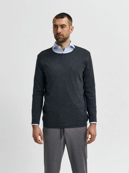 Homme Anthracite Manches Longues Pullover Selected Tricots