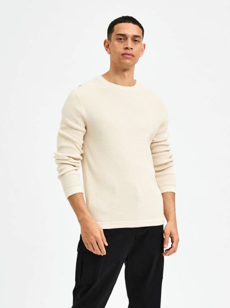 Homme Egret Tricots Waffle Knit Pull Selected