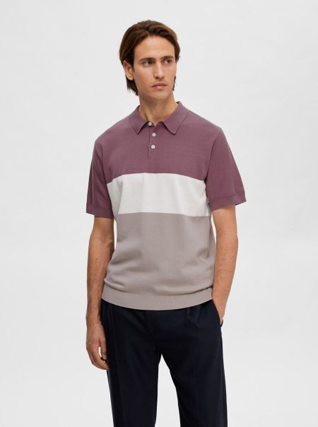 À Rayures Polo Selected Tricots Wistful Mauve Homme