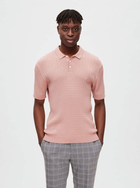 Selected Tricots Homme Rose Tan En Maille Polo