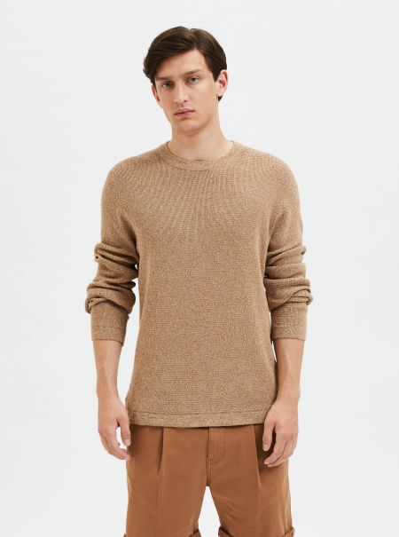 Selected Waffle Knit Pull Toasted Coconut Homme Tricots