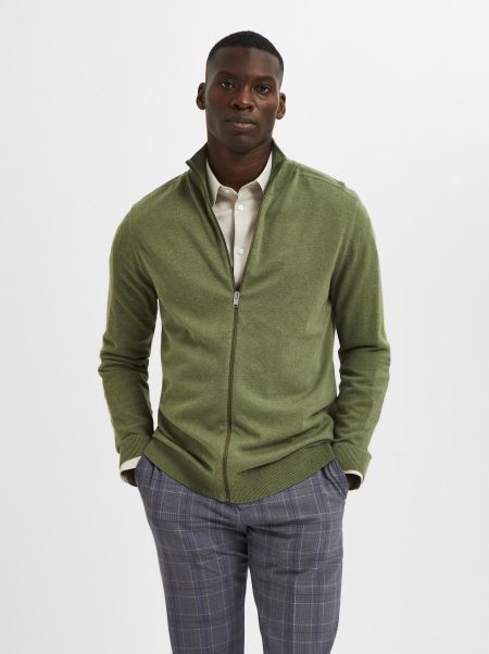 Vineyard Green Selected Homme Fermeture Éclair Cardigan Tricots
