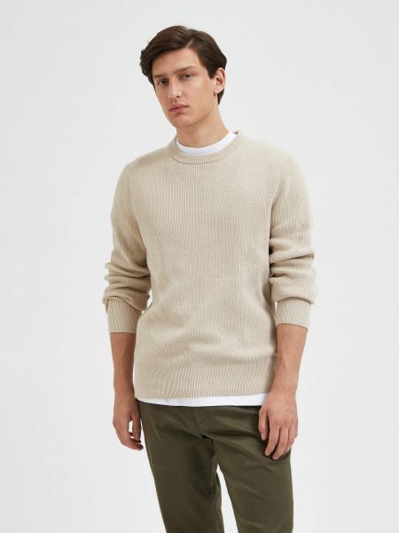 À Manches Longues Pull Selected Oatmeal Homme Tricots