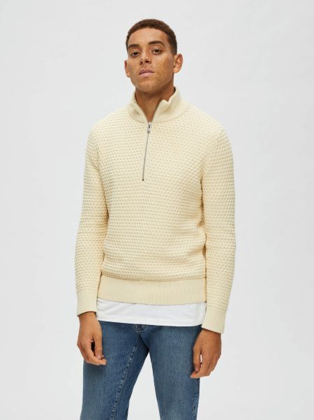À Manches Longues Pullover Homme Selected Tricots Cloud Cream