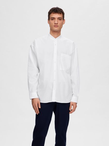 Homme Chemises Selected Col À Bande Chemise White