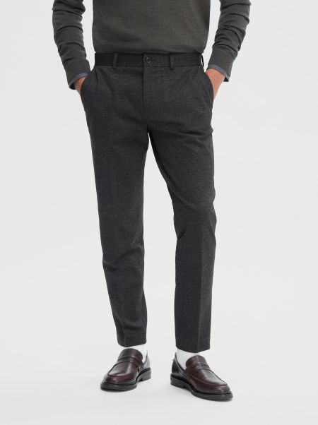 Homme Dark Grey Melange Selected Tissé Slim Fit Pantalon Pantalons