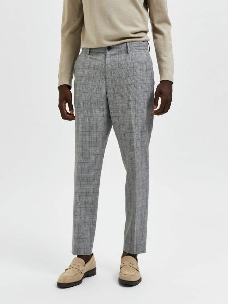 Carreaux Pantalon Light Grey Melange Homme Pantalons Selected