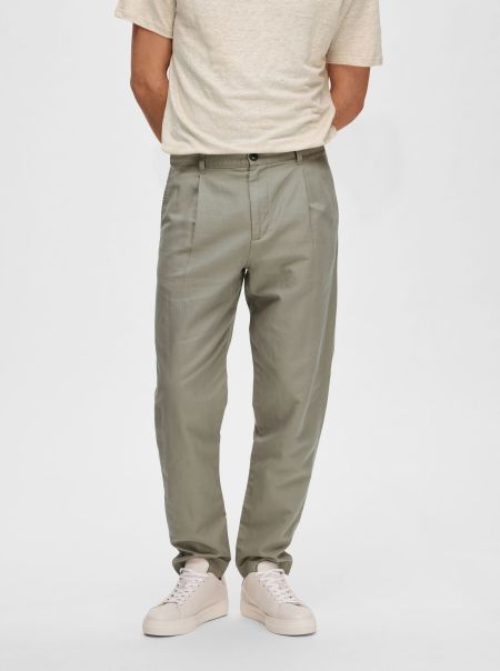 Homme Pantalons Fuselé Chinos Selected Vetiver