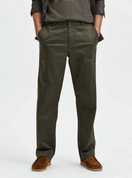 220 Loose Fit Flex Chinos Homme Forest Night Selected Pantalons