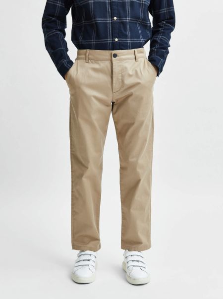 Pantalons Coupe Droite Chinos Selected Homme Chinchilla