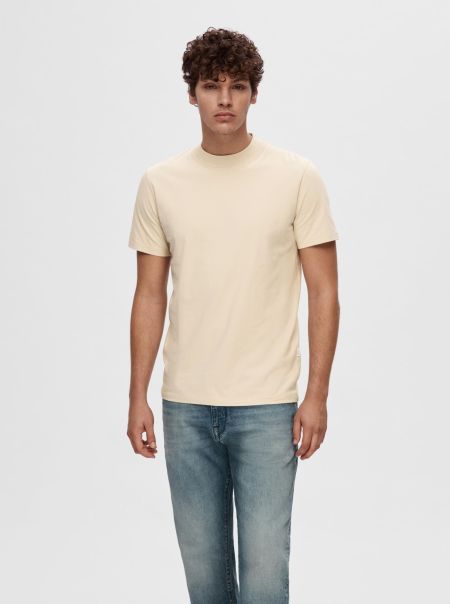 Oatmeal T-Shirts Homme Selected Manches Courtes T-Shirt