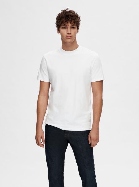 Bright White Selected T-Shirts Homme Manches Courtes T-Shirt
