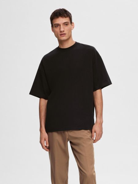 Coupe Carrée T-Shirt Homme T-Shirts Selected Black