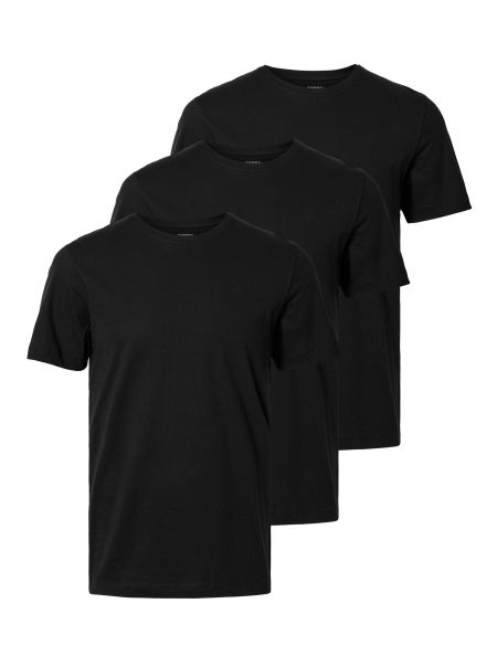 Lot De 3 Pièces En Coton T-Shirt Homme Selected Black T-Shirts