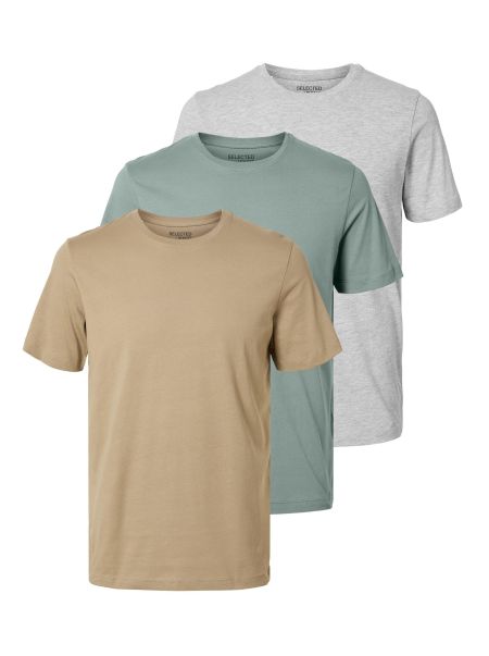 Light Grey Melange T-Shirts Selected Lot De 3 Pièces En Coton T-Shirt Homme