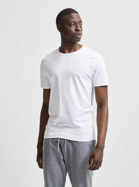 T-Shirts Bright White Manches Courtes T-Shirt Selected Homme