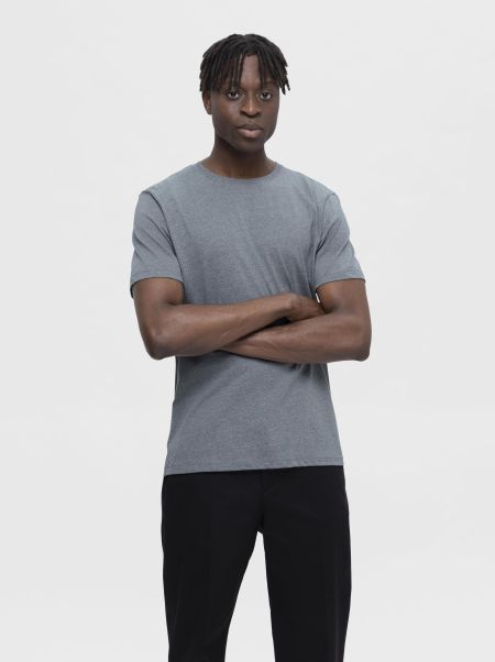 T-Shirts Décontracté T-Shirt Medium Grey Melange Homme Selected