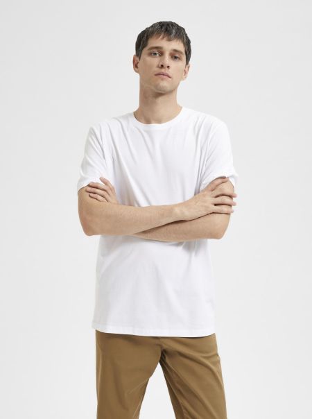 Décontracté T-Shirt Selected Homme Bright White T-Shirts