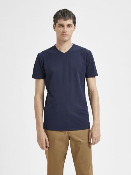 Navy Blazer Selected T-Shirts Col En V T-Shirt Homme