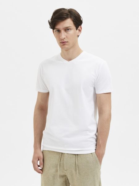 Col En V T-Shirt Bright White Homme T-Shirts Selected