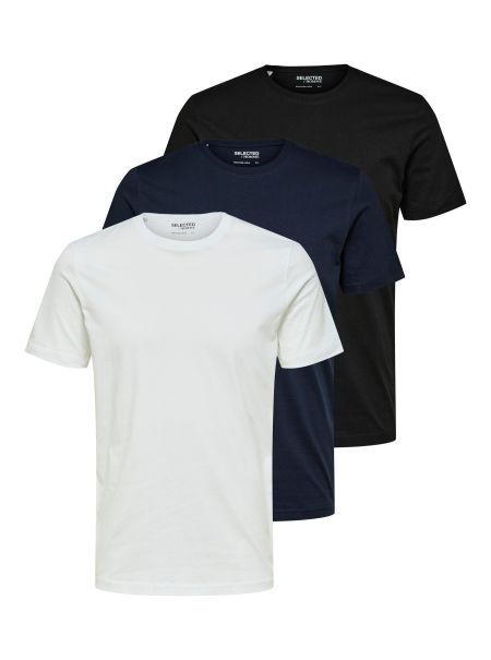 Black T-Shirts Homme Selected 3-Pack Cotton T-Shirt