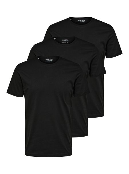 T-Shirts 3-Pack Cotton T-Shirt Selected Homme Black