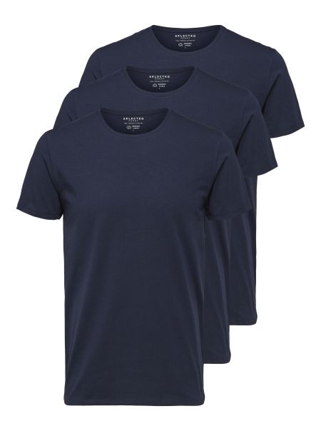 Lot De 3 En Coton Pima T-Shirt Navy Blazer T-Shirts Selected Homme
