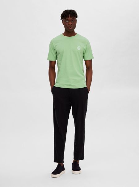 Selected Broderie T-Shirt Quiet Green Homme T-Shirts