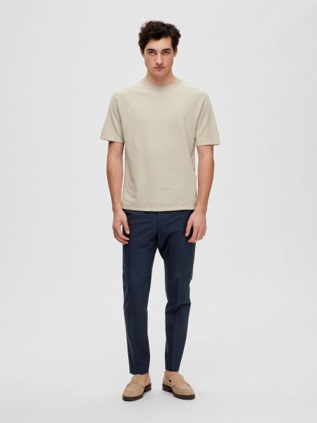 Homme Selected Oatmeal T-Shirts En Maille T-Shirt