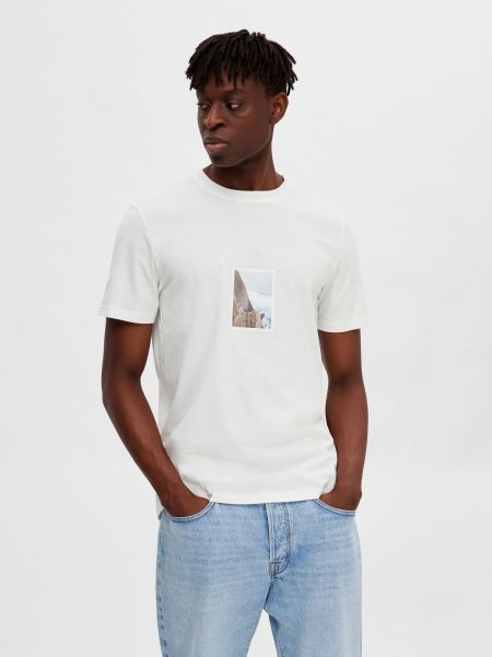 T-Shirts Homme Imprimé Graphique T-Shirt Selected Cloud Dancer
