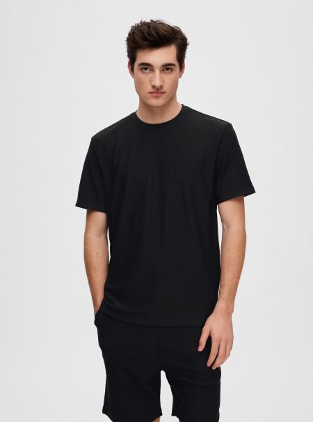 T-Shirts Black Homme Selected Côtelé T-Shirt