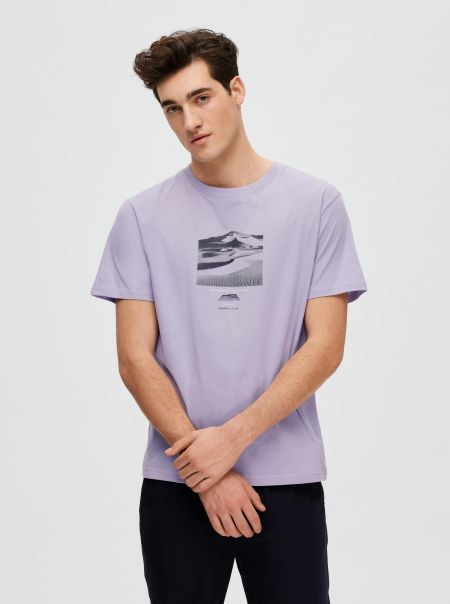 Homme Languid Lavender Selected Imprimé Graphique T-Shirt T-Shirts