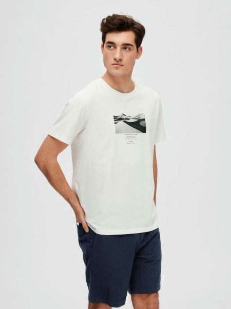 Imprimé Graphique T-Shirt Selected T-Shirts Cloud Dancer Homme