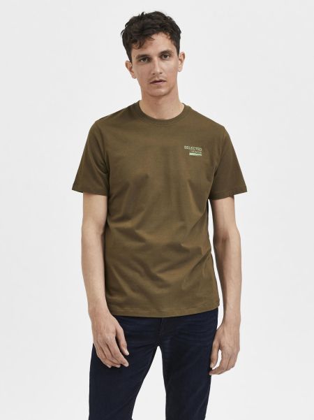 Selected T-Shirts Dark Olive Imprimé T-Shirt Homme