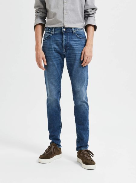 Jeans Délavage Moyen Jean Slim Selected Homme Medium Blue Denim