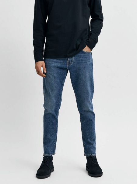 Homme Selected Jeans Medium Blue Denim 172 Slim Jean Coupe Fuselée