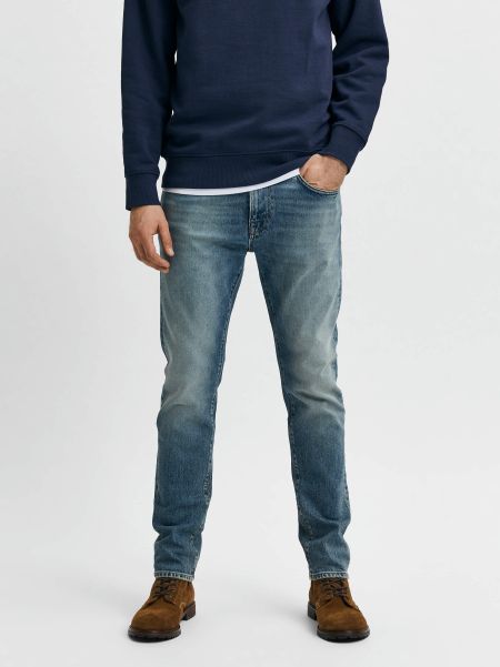 Light Blue Denim Jeans Selected Délavé Jean Slim Homme