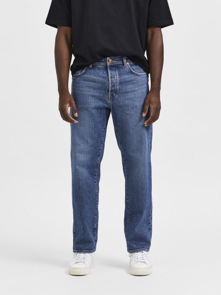 Selected Medium Blue Denim Jeans Homme 220 Jean Loose Fit