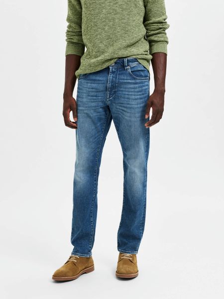 Homme Jeans Délavage Moyen Jean Droit Selected Medium Blue Denim
