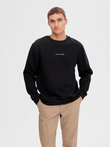 Homme Sweats À Capuche & Sweat-Shirts Broderie Sweat-Shirt Selected Black