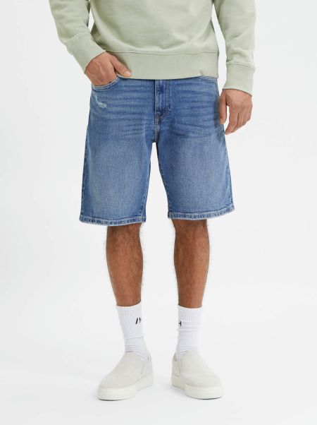 Light Blue Denim Shorts Homme Selected Confort Extensible Short