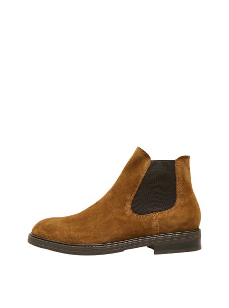 Tobacco Brown Daim Bottines Chelsea Selected Chaussures Homme