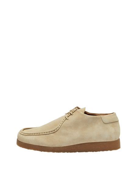 Oatmeal Selected Daim Chaussures À Bouts Mocassins Homme Chaussures